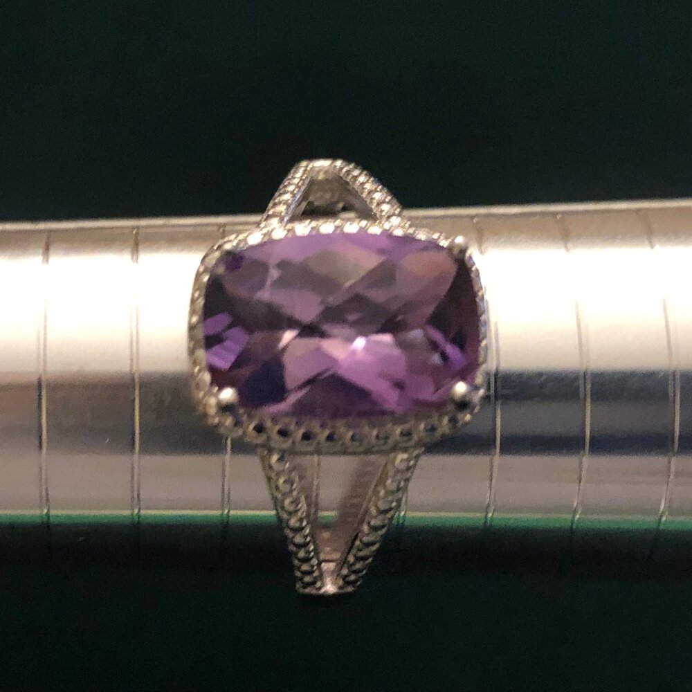 Rectangular Cushion Brazilian Amethyst Single Dia… - image 4